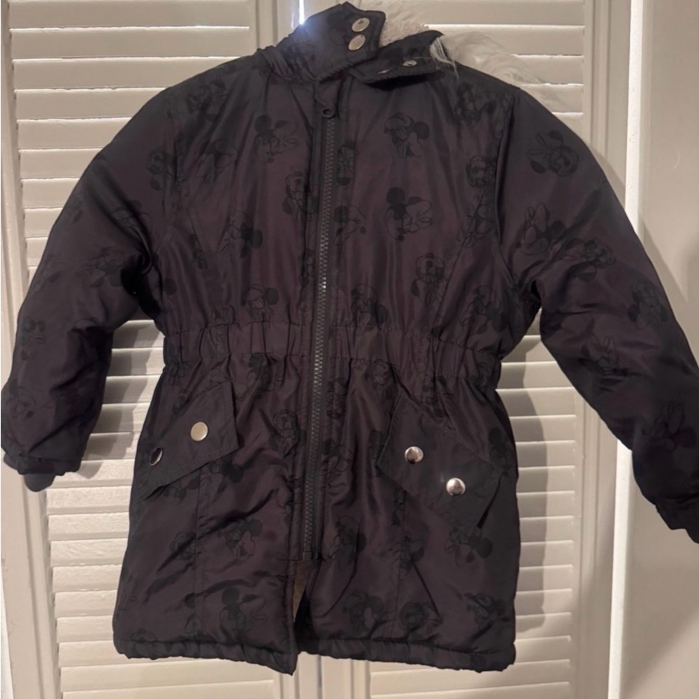 Disney Junior Minnie Mouse Winter Puffer Coat Faux Fur Hood Size 2T